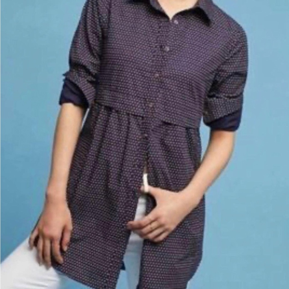Anthropologie Maeve navy button down tunic Size M